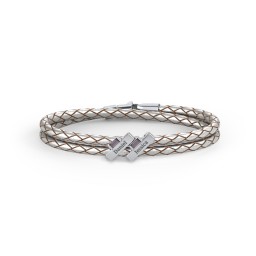 Engravable Sterling Silver Bar & Baguette Leather Bracelet - 2 in 925 Sterling Silver with Alexandrite