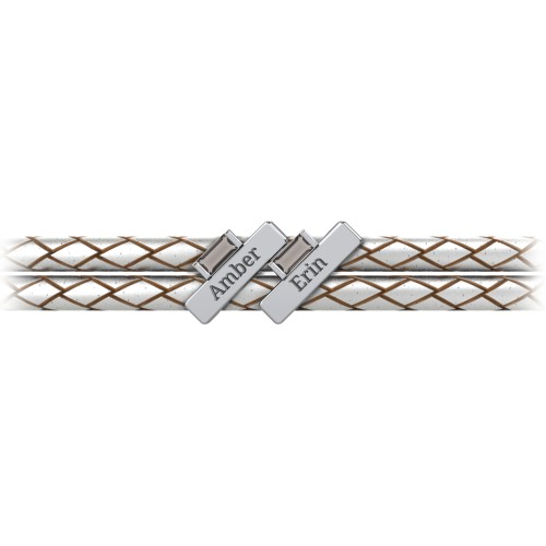 Engravable Sterling Silver Bar & Baguette Leather Bracelet - 2 – Sterling Silver with Smokey Quartz