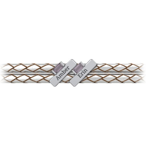 Engravable Sterling Silver Bar & Baguette Leather Bracelet - 2 – Sterling Silver with Alexandrite