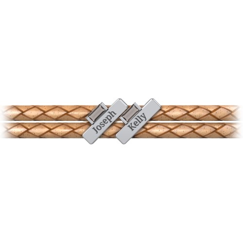 Engravable Sterling Silver Bar & Baguette Leather Bracelet - 2 – Sterling Silver with Smokey Quartz