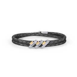 Engravable Sterling Silver Bar & Baguette Leather Bracelet - 3 in 925 Sterling Silver with Citrine