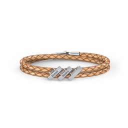 Engravable Sterling Silver Bar & Baguette Leather Bracelet - 3 in 925 Sterling Silver with Smokey Quartz