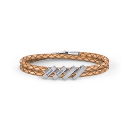Engravable Sterling Silver Bar & Baguette Leather Bracelet - 4