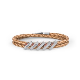 Engravable Sterling Silver Bar & Baguette Leather Bracelet - 5 in 925 Sterling Silver with Garnet