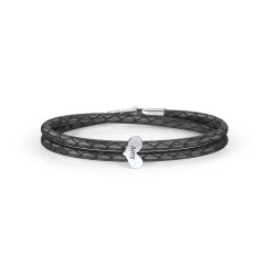Engravable Sterling Silver Heart Leather Bracelet