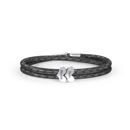 Engravable Sterling Silver Heart Leather Bracelet - 2 – Sterling Silver
