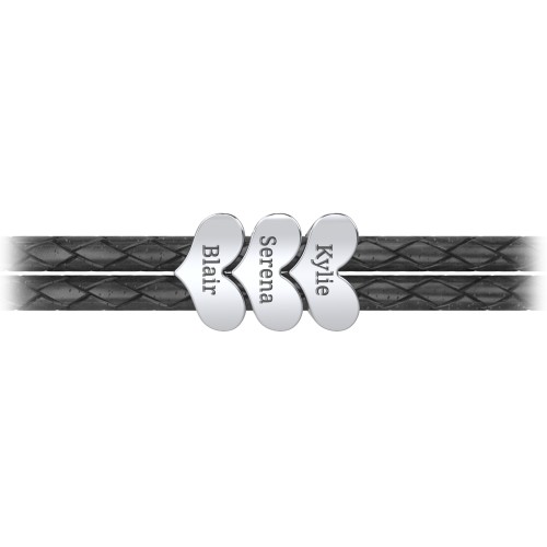 Engravable Sterling Silver Heart Leather Bracelet - 3
