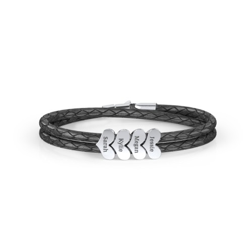 Engravable Sterling Silver Heart Leather Bracelet - 4