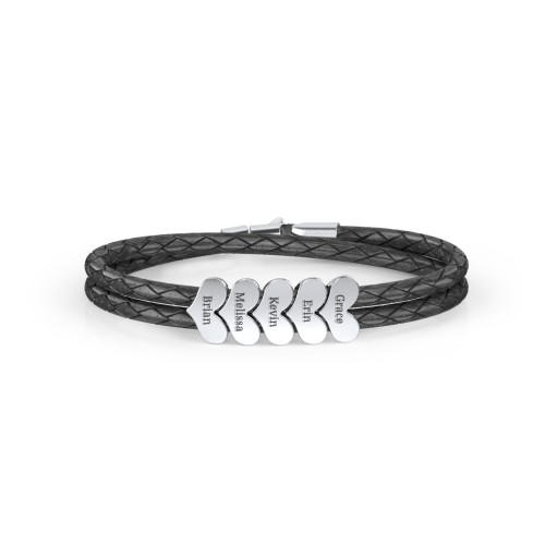 Engravable Sterling Silver Heart Leather Bracelet - 5