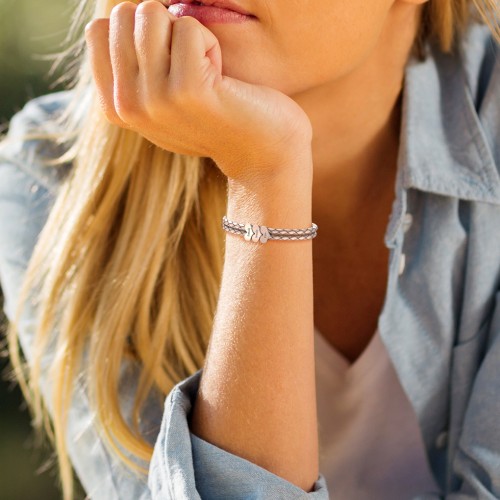 Engravable Sterling Silver Heart Leather Bracelet - 5