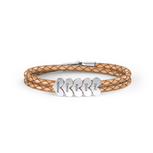 Engravable Sterling Silver Heart Leather Bracelet - 5
