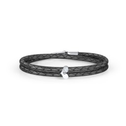 Engravable Sterling Silver Gemstone Heart Leather Bracelet in 925 Sterling Silver with Aquamarine