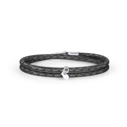 Engravable Sterling Silver Gemstone Heart Leather Bracelet in 925 Sterling Silver with Smokey Quartz