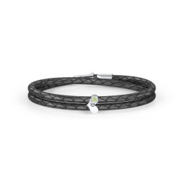 Engravable Sterling Silver Gemstone Heart Leather Bracelet in 925 Sterling Silver with Peridot
