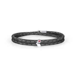 Engravable Sterling Silver Gemstone Heart Leather Bracelet in 925 Sterling Silver with Garnet