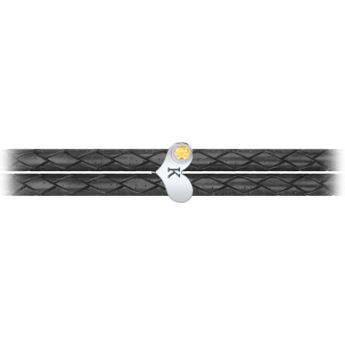 Engravable Sterling Silver Gemstone Heart Leather Bracelet – Sterling Silver with Citrine