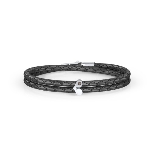 Engravable Sterling Silver Gemstone Heart Leather Bracelet – Sterling Silver with Smokey Quartz