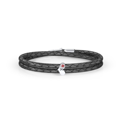 Engravable Sterling Silver Gemstone Heart Leather Bracelet – Sterling Silver with Garnet