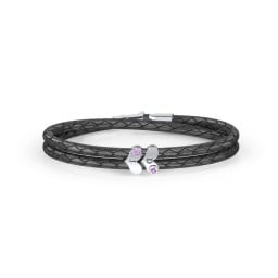 Engravable Sterling Silver Gemstone Heart Leather Bracelet - 2