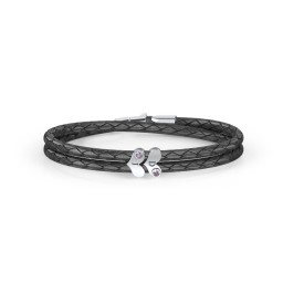 Engravable Sterling Silver Gemstone Heart Leather Bracelet - 2 in 925 Sterling Silver with Alexandrite