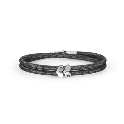 Engravable Sterling Silver Gemstone Heart Leather Bracelet - 2 – Sterling Silver with Smokey Quartz