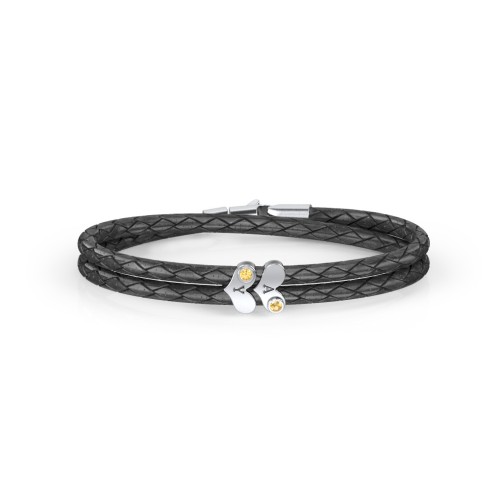 Engravable Sterling Silver Gemstone Heart Leather Bracelet - 2 – Sterling Silver with Citrine