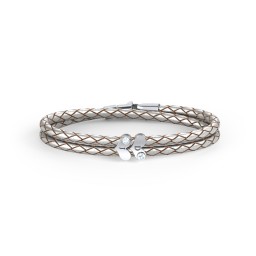 Engravable Sterling Silver Gemstone Heart Leather Bracelet - 2 in 925 Sterling Silver with Aquamarine