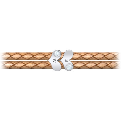 Engravable Sterling Silver Gemstone Heart Leather Bracelet - 2 – Sterling Silver with Aquamarine