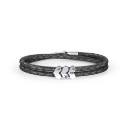 Engravable Sterling Silver Gemstone Heart Leather Bracelet - 3 in 925 Sterling Silver