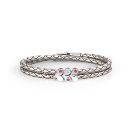 Engravable Sterling Silver Gemstone Heart Leather Bracelet - 3
