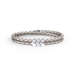 Engravable Sterling Silver Gemstone Heart Leather Bracelet - 3 in 925 Sterling Silver with Aquamarine