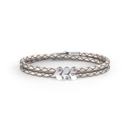 Engravable Sterling Silver Gemstone Heart Leather Bracelet - 3 in 925 Sterling Silver with Alexandrite