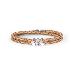 Engravable Sterling Silver Gemstone Heart Leather Bracelet - 3