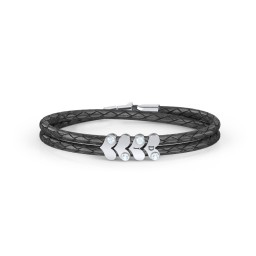 Engravable Sterling Silver Gemstone Heart Leather Bracelet - 4 in 925 Sterling Silver with Aquamarine
