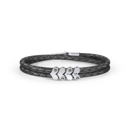 Engravable Sterling Silver Gemstone Heart Leather Bracelet - 4 in 925 Sterling Silver with Smokey Quartz