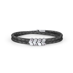 Engravable Sterling Silver Gemstone Heart Leather Bracelet - 4 in 925 Sterling Silver with Alexandrite