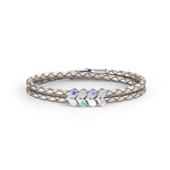Engravable Sterling Silver Gemstone Heart Leather Bracelet - 4
