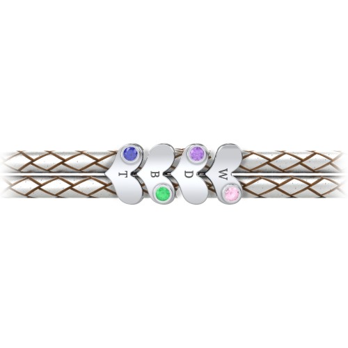 Engravable Sterling Silver Gemstone Heart Leather Bracelet - 4