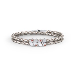 Engravable Sterling Silver Gemstone Heart Leather Bracelet - 4 in 925 Sterling Silver with Garnet