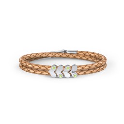 Engravable Sterling Silver Gemstone Heart Leather Bracelet - 4 in 925 Sterling Silver with Peridot