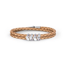 Engravable Sterling Silver Gemstone Heart Leather Bracelet - 4 in 925 Sterling Silver with Alexandrite