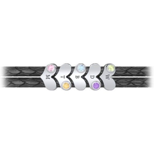 Engravable Sterling Silver Gemstone Heart Leather Bracelet - 5 – Sterling Silver with Peridot, Amethyst, Blue Topaz, Citrine, and Pink Tourmaline