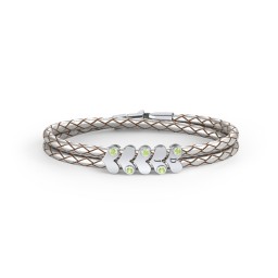 Engravable Sterling Silver Gemstone Heart Leather Bracelet - 5 in 925 Sterling Silver with Peridot