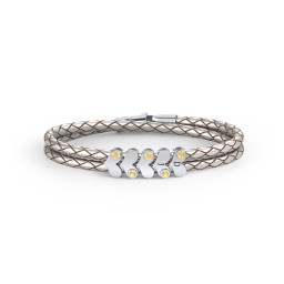 Engravable Sterling Silver Gemstone Heart Leather Bracelet - 5 in 925 Sterling Silver with Citrine