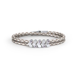 Engravable Sterling Silver Gemstone Heart Leather Bracelet - 5 in 925 Sterling Silver with Alexandrite