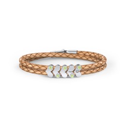 Engravable Sterling Silver Gemstone Heart Leather Bracelet - 5