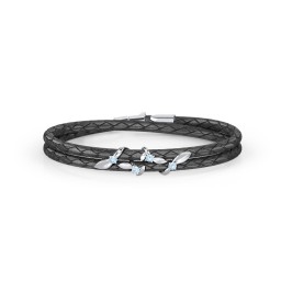 Sterling Silver Ivy & Gemstone Leather Bracelet in 925 Sterling Silver with Aquamarine