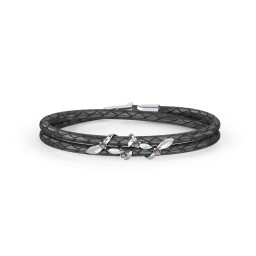 Sterling Silver Ivy & Gemstone Leather Bracelet in 925 Sterling Silver with Smokey Quartz