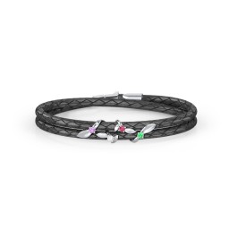 Sterling Silver Ivy & Gemstone Leather Bracelet in 925 Sterling Silver with Amethyst, Cubic Zirconia, Ruby, and Emerald