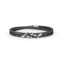 Sterling Silver Ivy & Gemstone Leather Bracelet in 925 Sterling Silver with Alexandrite